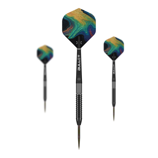 Die Bullet Diesel Steeldarts sind als Set abgebildet. Das Produkt richtet sich an Dartspieler aller Erfahrungsstufen.
