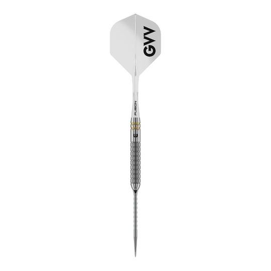 Fléchettes en acier Winmau Gian Van Veen W-MAX Switch Point Winmau Gian Van Veen W-MAX Switch Point Steeldarts sind auf weißem Hintergrund abgebildet. Die Darts präsentieren sich im Profil.