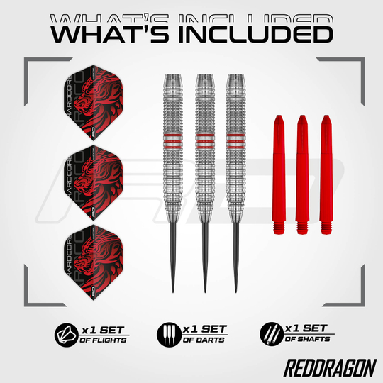 Fléchettes en acier laitonné Red Dragon Jonny Clayton - 21 g Dieses Bild zeigt die Red Dragon Jonny Clayton Brass Steeldarts - 21 g. Die Darts bestehen aus Messing und wiegen 21 Gramm.