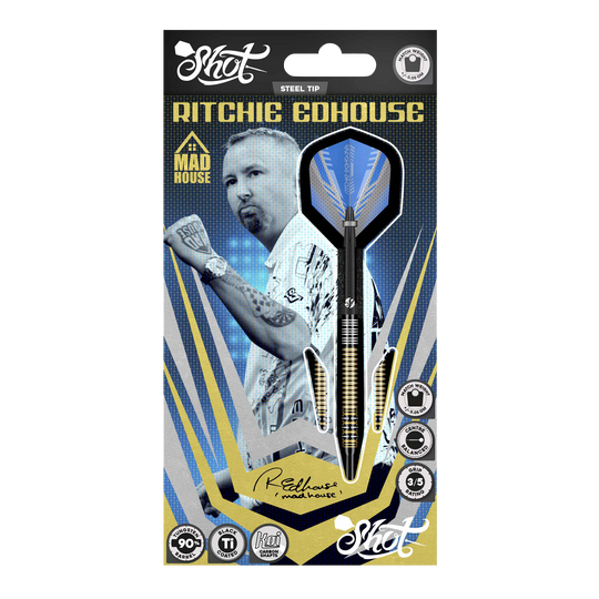 Shot de Ritchie Edhouse Madhouse fléchettes en acier Abgebildet sind die Shot Ritchie Edhouse Madhouse Steeldarts. Sie zeigen das markante Design und die hochwertige Verarbeitung der Darts.