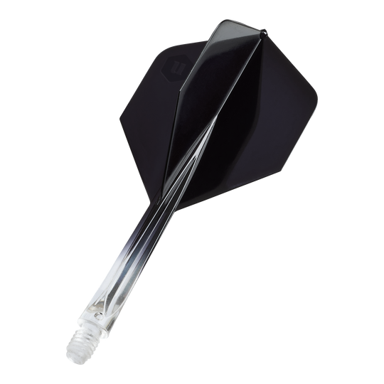 Volants standard bicolores Unicorn Forge n°2 - Noir transparent Das Bild zeigt die Unicorn Forge Two Tone No2 Standard Flights in Schwarz. Es handelt sich um Flights für Dartpfeile mit klarem und schwarzem Design.