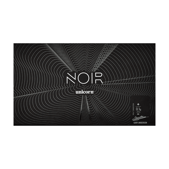 23831_Unicorn_Noir_Gary_Anderson_Phase_5_Softdarts_4 Die Abbildung zeigt die Verpackung der "Unicorn Noir Gary Anderson Phase 5 Softdarts". Das Design ist schwarz mit feinen, geschwungenen Linien und weißer Schrift.
