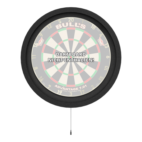 Système d'éclairage d'ambiance Bulls NL Lumo 2 Das Bild zeigt das Bulls NL Lumo 2 Light Surround Beleuchtungssystem, das einen Dartboard-Rahmen mit integrierter Beleuchtung darstellt. In der Mitte steht geschrieben "Dartboard nicht enthalten".