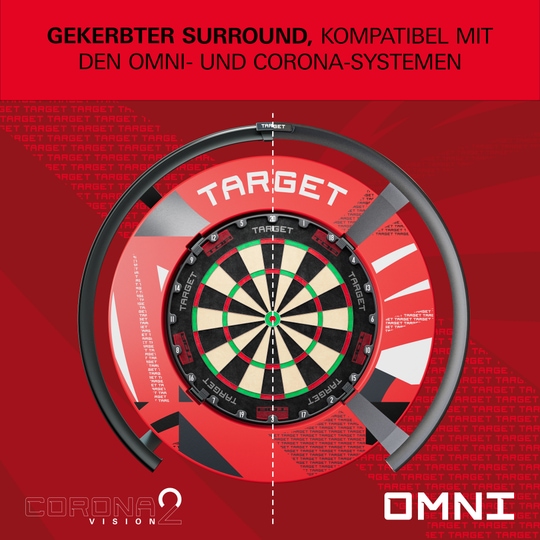 Cadre de cible à motifs crantés Abgebildet ist eine rote Dartboard-Umrandung mit Muster. Die Oberfläche weist feine Strukturen auf.