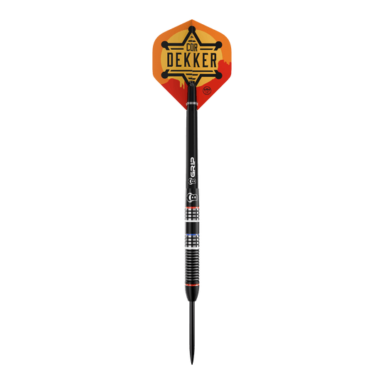 Fléchettes en acier Bulls Cor Dekker The Sheriff - 23 g Das Bild zeigt Bulls Cor Dekker The Sheriff Steeldarts, 23 Gramm schwer. Diese Steeldarts sind für ambitionierte Dartspieler konzipiert.