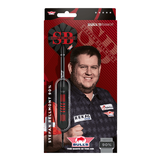 Bulls NL Stefan Bellmont 90 fléchettes souples - 20 g Die Bulls NL Stefan Bellmont 90 Softdarts - 20g sind abgebildet. Es handelt sich um hochwertige Softdarts für anspruchsvolle Spieler.