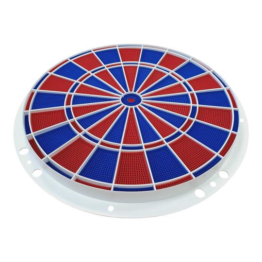 Pièces de rechange Löwen Dart 82 segments et ensemble d'araignées Das Bild zeigt ein rundes Dart-Segment- und Spider-Set in den Farben Blau und Rot. Es handelt sich um ein Ersatzteil für elektronische Dartscheiben, Modell Löwen Dart 82er.