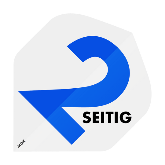 Das Bild zeigt ein großes, blaues Symbol, das wie eine stilisierte Zahl 2 aussieht. Darunter steht das Wort "SEITIG" in schwarzer, fetter Schrift.