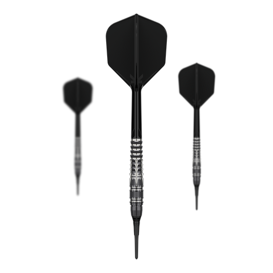 Fléchettes souples Target Black Marque Blaze - 18 g Das Bild zeigt die Target Black Marque Blaze Softdarts - 18g als Set. Dieses Set eignet sich hervorragend für Dartspieler.