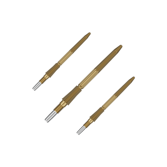Das Bild zeigt ein Set der Target Elysian Archetype 43 SwissPoint Dartspitzen in Gold, Länge 30 mm. Dieses Set ist ideal für Präzision beim Dartsport.