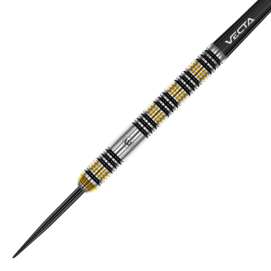 Das ist der Winmau Team 360 Nicholai Bado Steeldarts - 23g. Die Darstellung fokussiert sich auf das Design des Dartpfeils.