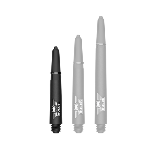 Tiges en carbone Bulls NL Capo - Noires Ein Bild mit dem Dateinamen BU55340_BullsNL_Capo_Carbon_Shafts_Schwarz_Short_34mm_1. Zu sehen ist wahrscheinlich ein kurzer schwarzer Carbon-Shaft für Darts.