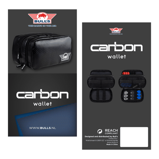 Portefeuille Carbone Bulls NL Auf dem Foto ist das Bulls NL Carbon Wallet zu sehen. Es handelt sich um ein hochwertiges Dart-Accessoire zur Aufbewahrung.