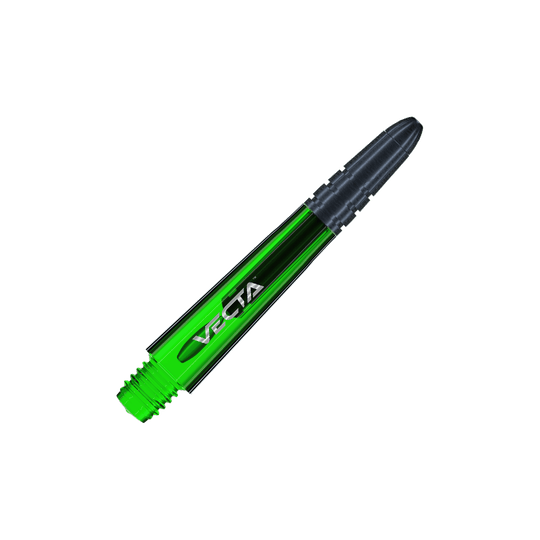 7025-104_Winmau_Vecta_Shafts_Gr-n_34mm_2 Das Bild zeigt einen grünen Winmau Vecta Shaft für Darts. Der Schaft hat ein glänzendes, metallisches Design mit der Aufschrift "VECTA".