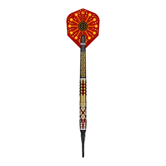 Abgebildet sind die Shot Goths Alaric Softdarts mit einem Gewicht von 20g. Die Darts sind aus nächster Nähe von der Seite zu sehen.