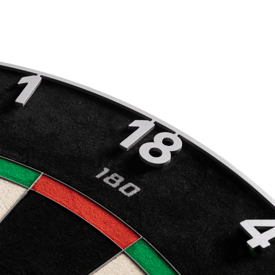 Cible de fléchettes Precise 180 Endorphine Steel avec anneau numéroté - Gris anthracite Das Precise 180 Endorphine Steeldartboard mit Nummernring in Gunmetal wird dargestellt. Es handelt sich um ein langlebiges und präzises Dartboard für verschiedene Spiellevel.