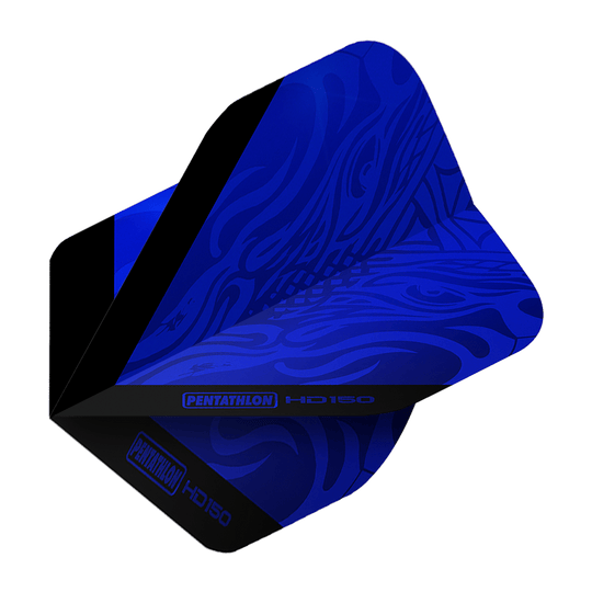 Volets standard bleu métallisé Pentathlon HD150 Dies ist ein Pentathlon HD150 Metallic Blau Standard Flight für Dartpfeile. Das Flight hat ein auffälliges blau-schwarzes Design mit dem Schriftzug "Pentathlon HD150".