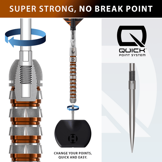 Fléchettes en acier à pointe rapide Luke Woodhouse série 3 de Harrow Harrows Luke Woodhouse Series 3 Quick Point Steeldarts ist hier abgebildet. Diese Steeldarts sind für präzises Spiel entwickelt.