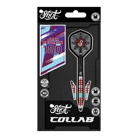 Fléchettes en acier Shot Collab Pro Series Josh Pearson - 23 g Auf dem Foto sind die Shot Collab Pro Series Josh Pearson Steeldarts - 23g zu sehen. Sie eignen sich ideal für professionelle Dartspieler.