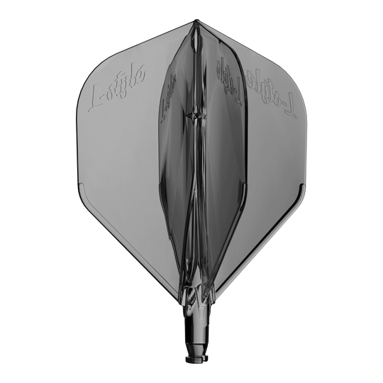 Vol de remplacement L-L-Style-System L1 Abgebildet ist ein durchsichtiger Ersatzflight für Dartpfeile in Schwarz. Die Oberfläche ist glänzend.