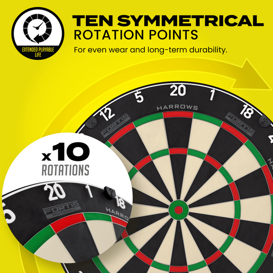 Cible de fléchettes en acier Harrows Fortis Das Bild zeigt das Produkt Harrows Fortis Steeldartboard. Es handelt sich um eine Steeldartscheibe für das Dartspiel.