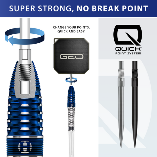 Fléchettes en acier Harrows GEO Bomb Quick Point Harrows GEO Bomb Quick Point Steeldarts sind auf dem Foto zu sehen. Das Bild präsentiert die Form und Ausführung der Steeldarts.