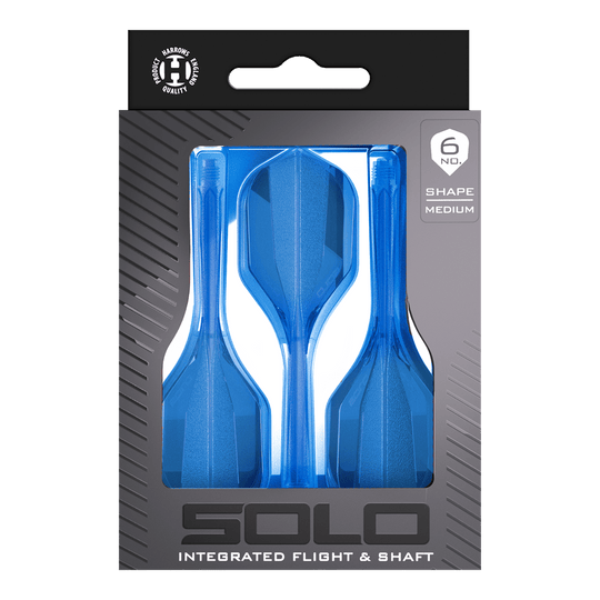 Système de flèche Harrows Solo No6 - Bleu Zu sehen ist das Harrows Solo No6 Flight-Shaft-System in Blau. Das Produkt wird aus einer bestimmten Perspektive gezeigt.