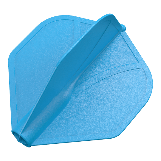 Profil aérodynamique moulé n°2 Vols standard Das Bild zeigt ein blaues Dartflügel-Set mit strukturierter Oberfläche. Die Flügel sind in einer aerodynamischen Form modelliert.
