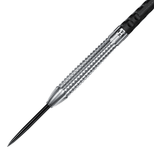 Fléchettes coniques en acier Harrows Dimplex S3 Auf dem Bild ist ein Harrows Dimplex S3 Tapered Steeldart zu sehen. Der Dartpfeil hat eine silberne, strukturierte Griffzone und eine scharfe Stahlspitze.