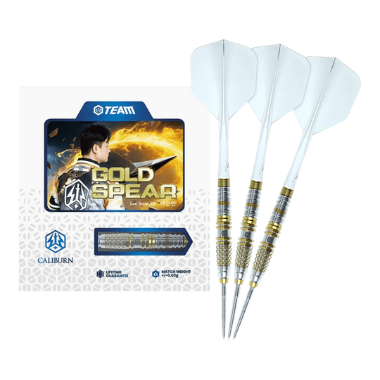 Fléchettes Caliburn Players Lee Soon An Gold Spear Steeldarts - 23 g Hier sieht man die Caliburn Players Darts Lee Soon An Gold Spear Steeldarts mit 23 Gramm. Die Steeldarts sind für Präzision und Kontrolle beim Spiel entwickelt.