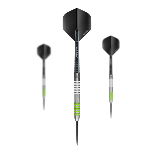 Machine à fléchettes en acier Winmau Ton Die Winmau Ton Machine Steeldarts als Set sind zu sehen. Dieses Produkt enthält mehrere Dartpfeile für das Spiel.