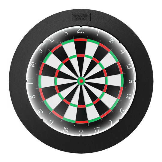 Système d'éclairage Bulls NL Lumo Light Surround Das Bild zeigt das Produkt "Bulls NL Lumo Light Surround Beleuchtungssystem", das eine Dartscheibe mit integriertem LED-Licht darstellt. Die Beleuchtung sorgt für eine optimale Ausleuchtung des Spielfelds.