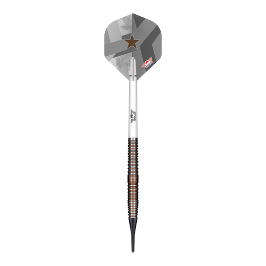Das Foto zeigt die Bulls NL Max Hopp E5 Softdarts - 20g. Dieses Produkt richtet sich an Freunde des Softdart-Spiels.