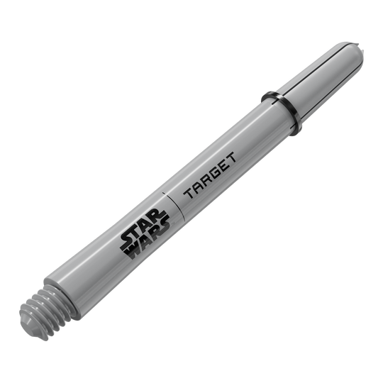 Das Bild zeigt ein Dart-Zubehör mit dem Dateinamen 380432_Target_StarWars_ProGrip_Shafts_Grau_Medium_48mm_2. Es handelt sich vermutlich um einen weiteren grauen Medium ProGrip Shaft von Star Wars mit 48mm Länge.