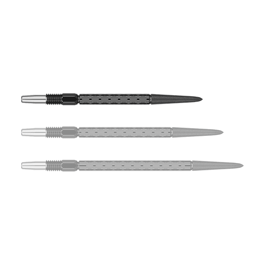 Pointes de fléchettes Target Swiss FLT Point - Noires Eine schwarze Dartspitze ist einzeln zu sehen. Die Spitze liegt waagerecht.