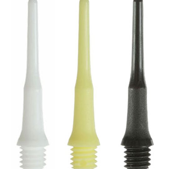 lippoints529349b3ca2ee Das Bild zeigt drei verschiedene Lippoints Spitzen in den Farben Weiß, Gelb und Schwarz. Diese Spitzen sind Zubehör für Softdarts und werden im 50er Pack angeboten.