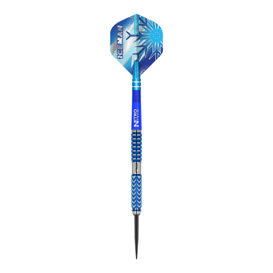 Fléchettes en acier Red Dragon Gerwyn Price Glacier Das Bild zeigt einen Red Dragon Gerwyn Price Glacier Steeldart. Der Dart ist überwiegend blau und silbern mit einem eisigen, modernen Design.