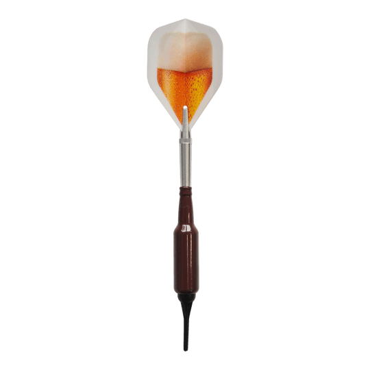 Gezeigt werden die McDart Prost Bierflaschen Softdarts mit 100 Softdartspitzen, 16,5 g. Die Softdarts kombinieren Spaß und Funktion für Dartliebhaber.