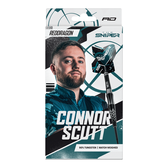 Fléchettes en acier Red Dragon Connor Scutt The Sniper - 22 g Gezeigt wird das Produkt Red Dragon Connor Scutt The Sniper Steeldarts - 22g. Die Steeldarts sind robust und perfekt ausbalanciert.