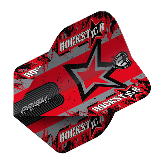 6915-319_Winmau_Prism_Zeta_Joe_Cullen_Star_Standard_Flights_2B7qrHj8v3tTYd Das Bild zeigt die Winmau Prism Zeta Joe Cullen Star Standard Flights. Sie sind rot mit schwarzen und grauen Akzenten und tragen den Schriftzug „Rockstar“ sowie einen großen Stern.