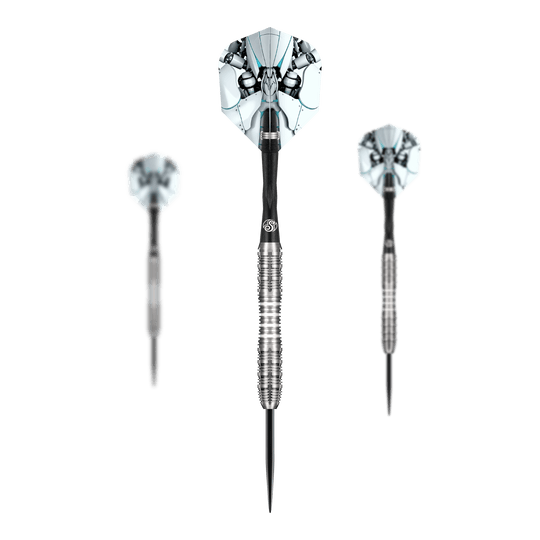 Shot IA Scorpula Steeldarts Das Bild zeigt ein Set der Shot AI Scorpula Steeldarts. Es handelt sich um professionelle Steeldarts für anspruchsvolle Spieler.
