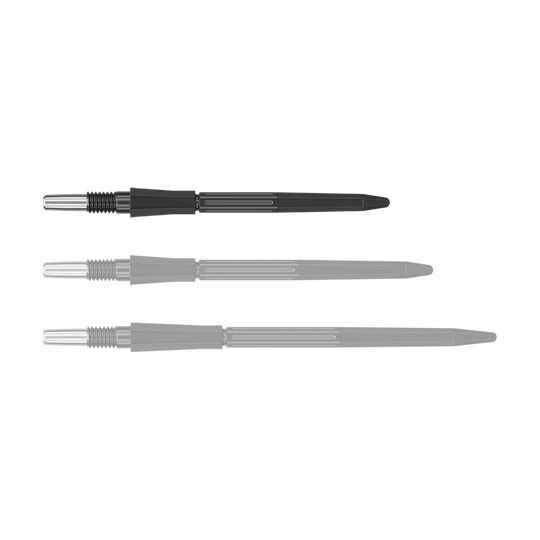 Pointes de fléchettes en acier Target Elysian Archetype 43 Swiss Point - Noires Das Bild zeigt eine einzelne schwarze Dartspitze der Target Elysian Archetype 43 SwissPoint Serie in 30 mm Länge. Die Spitze liegt einzeln auf neutralem Hintergrund.