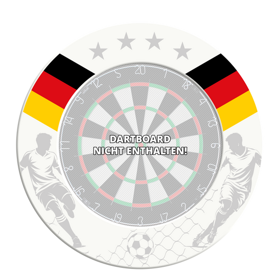 Cadre de cible de fléchettes de football McDart Hier ist das McDart Fußball Dartboard Surround abgebildet. Es handelt sich um eine Schutzumrandung für ein Dartboard.
