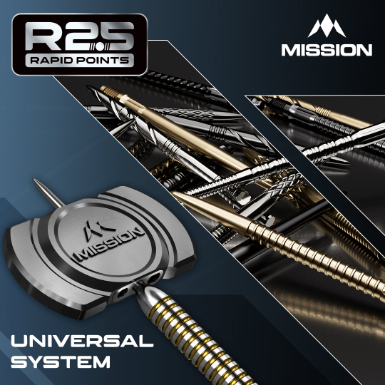 Pointes de fléchettes Mission R2.5 Rapid Point DSX - Argent Die Abbildung zeigt die Mission R2.5 Rapid Point GV1 Dartspitzen in Silber. Es sind speziell designte Dartspitzen für Präzision und Haltbarkeit.