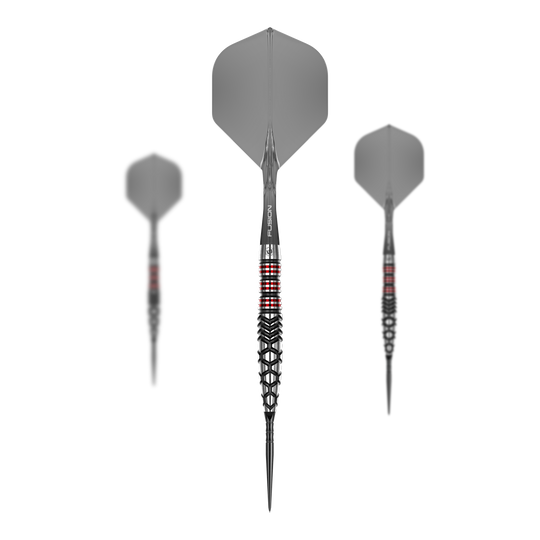 Das Bild zeigt die Winmau Fornax Torpedo Switch Points Steeldarts. Der Artikel besteht aus einem Set hochwertiger Darts für präzises Spiel.