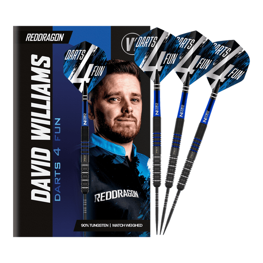 Red Dragon David Williams V1 Steeldarts - 23g wird auf dem Bild dargestellt. Diese Steeldarts sind speziell für Präzision und Leistung entworfen.