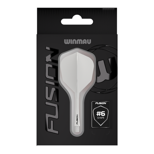 Système d'arbre de vol Winmau Fusion n° 6 Blanc massif Das Bild zeigt das Winmau Fusion Flight-Shaft-System No6 Solid White. Es handelt sich um ein weißes Dart-Zubehör.