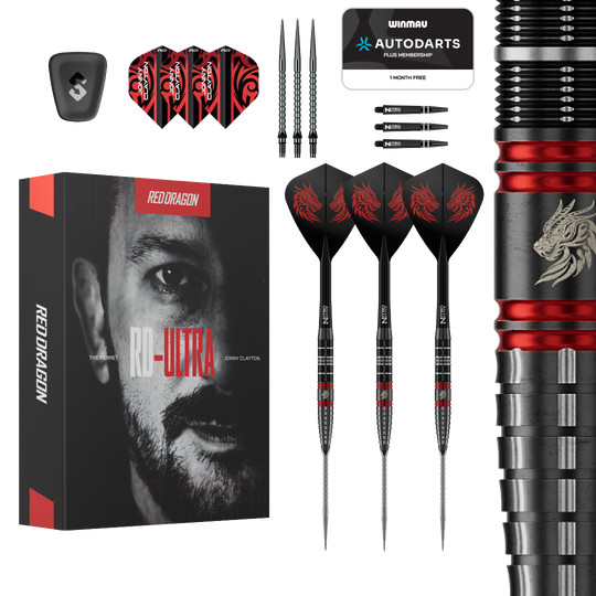 Fléchettes en acier Red Dragon Jonny Clayton RD-ULTRA Switch Point - 22 g Auf dem Bild ist das Produkt Red Dragon Jonny Clayton RD-ULTRA Switch Point Steeldarts - 22g zu sehen. Die Steeldarts befinden sich vor einem weißen Hintergrund.
