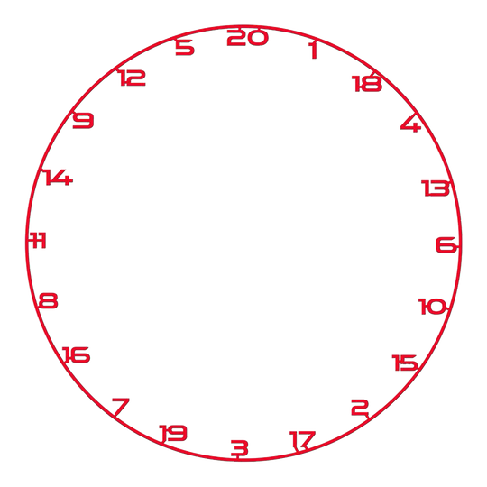 Anneau numéroté pour cible de fléchettes Bullet Das Bild zeigt einen roten Zahlenring für ein Dartboard. Der Name der Datei ist BT1000120_Bullet_Dartboard_Zahlenring_Rot_1.