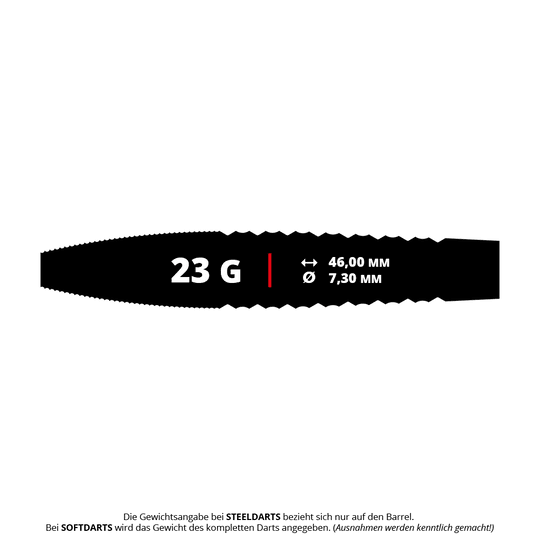 Fléchettes en acier Mission Rhodon - 23 g Mission Rhodon Steeldarts - 23g ist das gezeigte Produkt. Die Steeldarts haben ein Gewicht von 23g und sind für Turniere geeignet.
